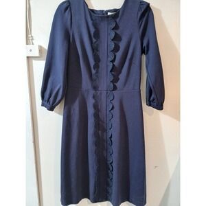Boden Navy Blue Scalloped Lace Trimmed Long Sleeve Dress US 8 UK 12